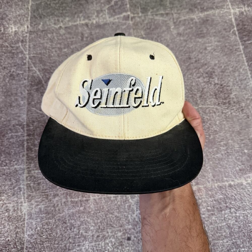 Men's Vintage 90's KC Seinfeld Basic Logo Beige Black Snapback TV Promo Hat Cap